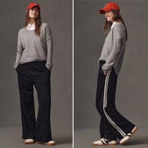 NWT Anthropologie Maeve Brooklin Lace Track Pants M Black $158 Sporty Stripe